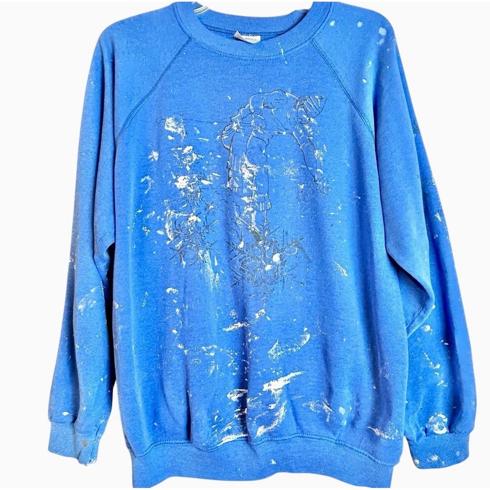 Vintage 80s Paint Splatters Faded Large Sweatshirt Ski Graphic Made In USA Hanes